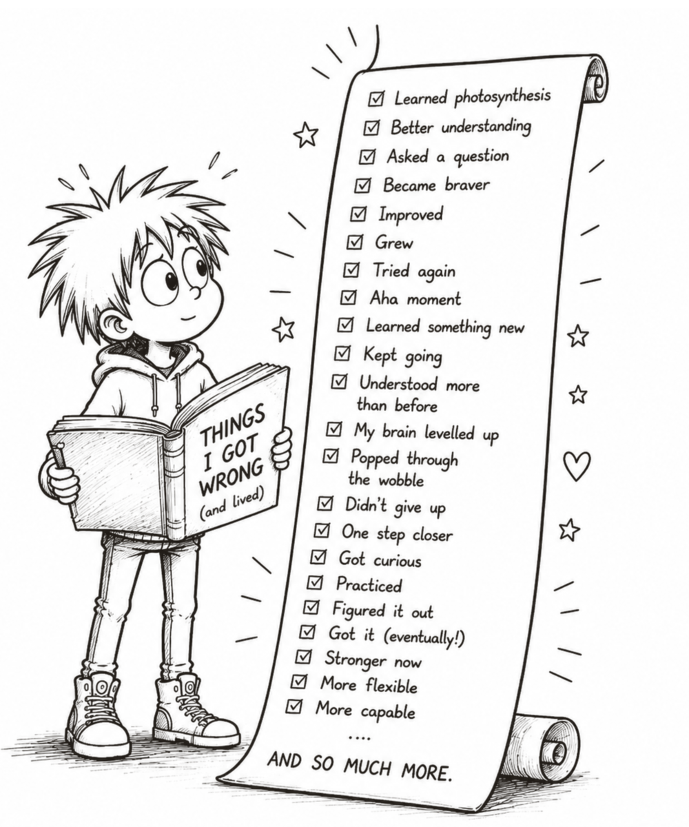 Kai stands beside Bob's very long list of remembered mistakes.